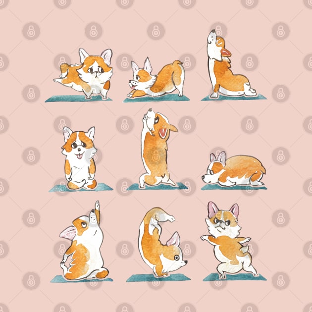 Corgi Yoga Watercolor by huebucket