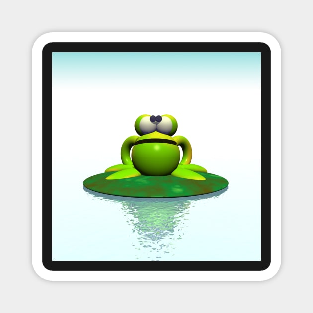 Green frog on a lilypad Magnet by iconymous