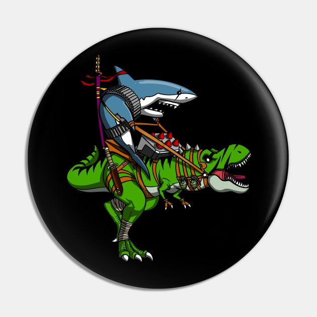 Shark Ninja Riding T-Rex Dinosaur Pin by underheaven