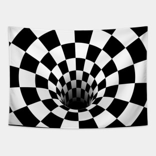 Optical Illusion Black Hole Checkerboard (Black/White) Tapestry