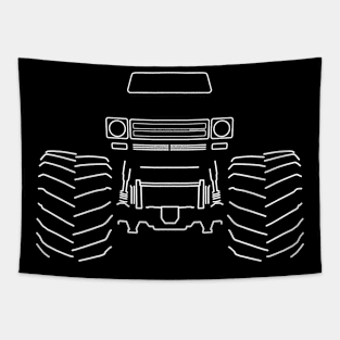 Monster truck IH Scout white outline graphic Tapestry