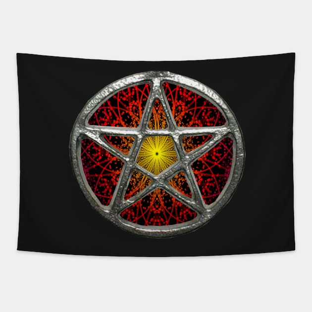 Red Fractal Pentagram Pentacle Wicca Tapestry by Atteestude