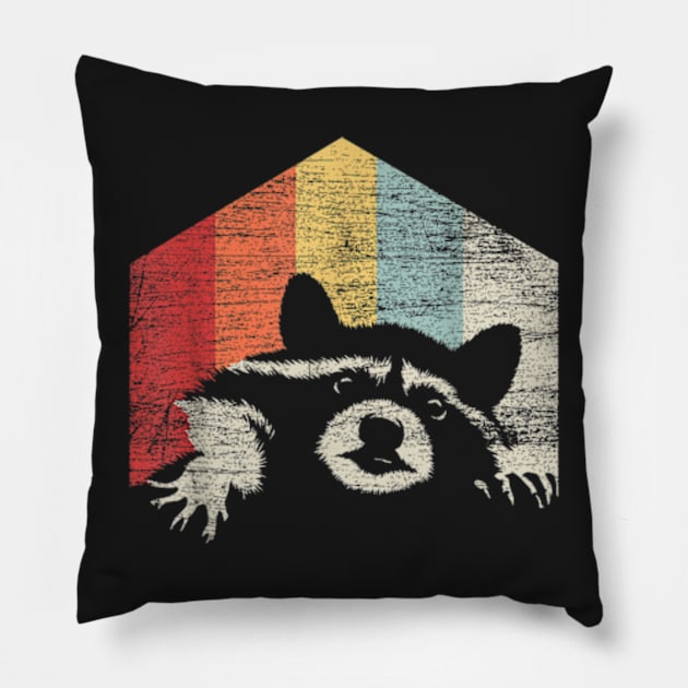 Racoon T-Shirt Men's Vintage Short Sleeve Cotton Polyester Classic Black Small T-Shirt Pillow by YolandaRoberts