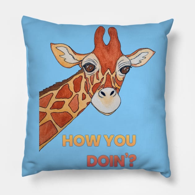 Giraffe, “How you doin’?” Pillow by LuvbuzzArt