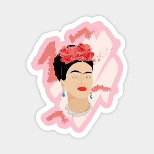 Frida Kahlo modern portrait famous mexican painter red roses headpiece decoration Magnet