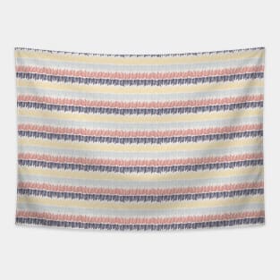 Irregular vertical doodle stripes in a horizontal row. Blue coral yellow stripes lined up on a white background Tapestry