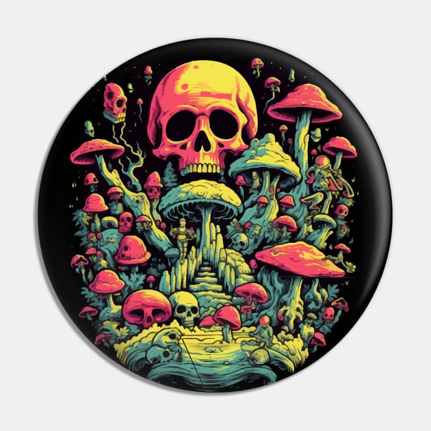 Psychedelic Mycology: Skulls & Shrooms Fusion Pin by miskel