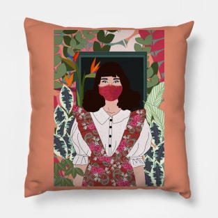 Girl with mask. Exotic interior Pillow