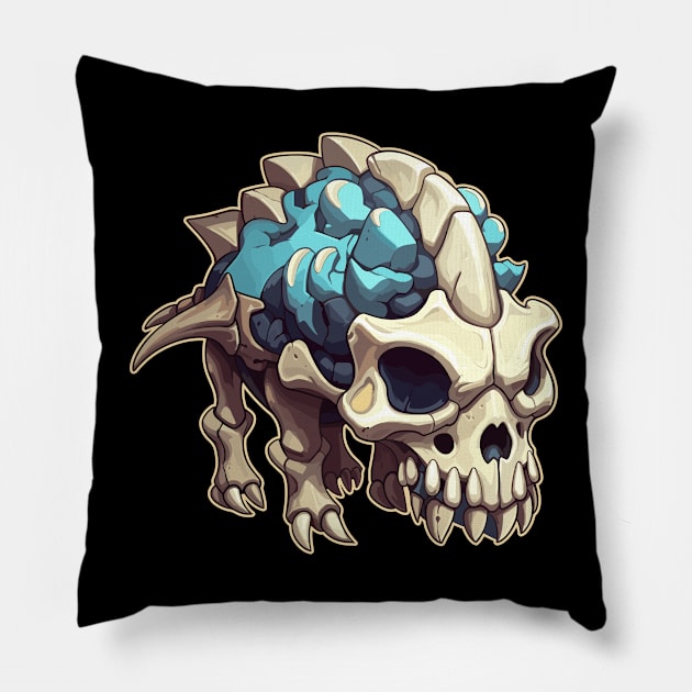 Scary Skull Chibi Triceratops Isometric Dinosaur Pillow by DanielLiamGill