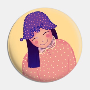 Happy girl with Love hat smiling, version 3 Pin