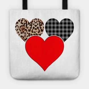 Women's Striped Plaid Printed Heart Valentine's Day Tote