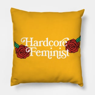 Hardcore Feminist - Original Typographic Floral Design Pillow