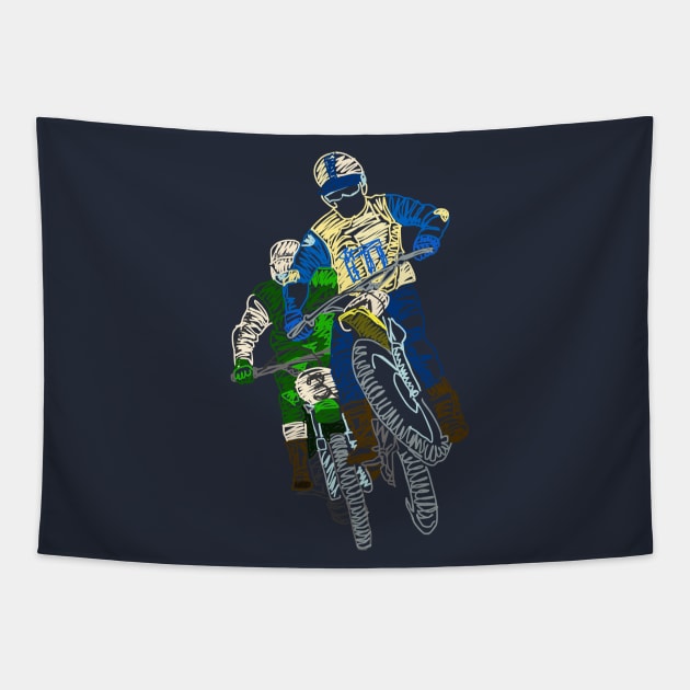 Vintage Motorcycle Motocross Tapestry by TommySniderArt