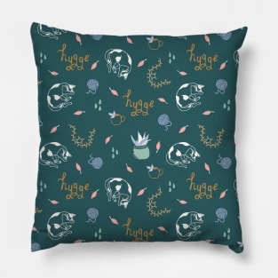 Pattern with cats, falling leaves and handwritten lettering Pillow