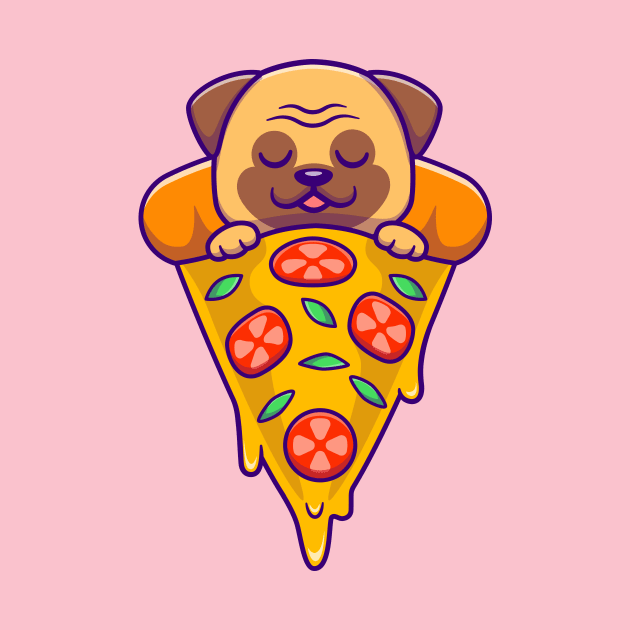 Cute Pug Dog Sleeping On Pizza Cartoon by Catalyst Labs