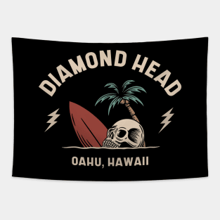 Vintage Surfing Diamond Head Oahu Hawaii // Retro Surf Skull Tapestry
