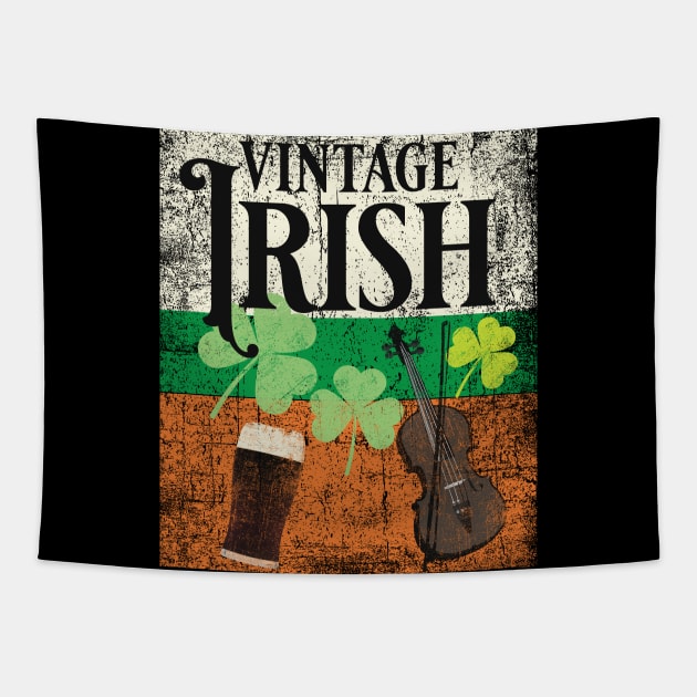 Irish vintage design with fiddle, shamrock and a pint of the black stuff Tapestry by Keleonie