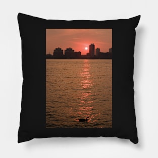 Duck Silhouetted by Sunset Pillow