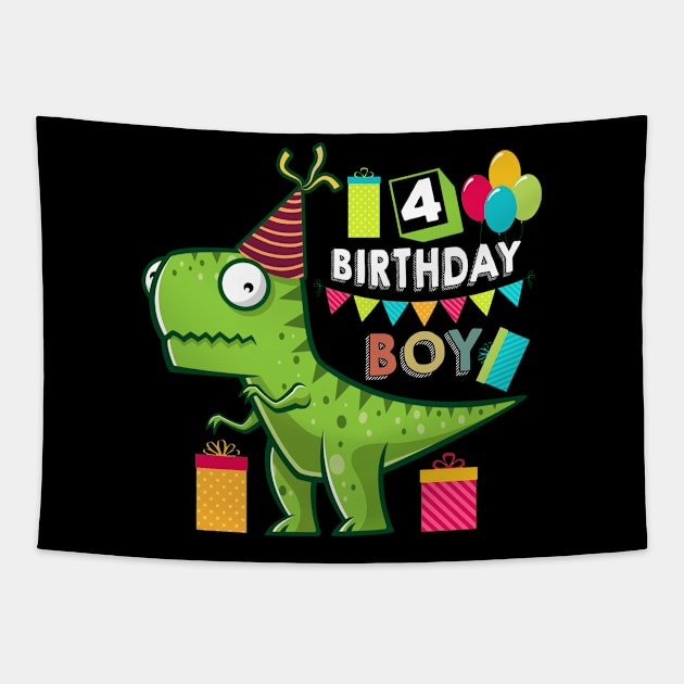 Birthday Dinosaur 4 Years Old Tapestry by Brothers With Ax Sticks