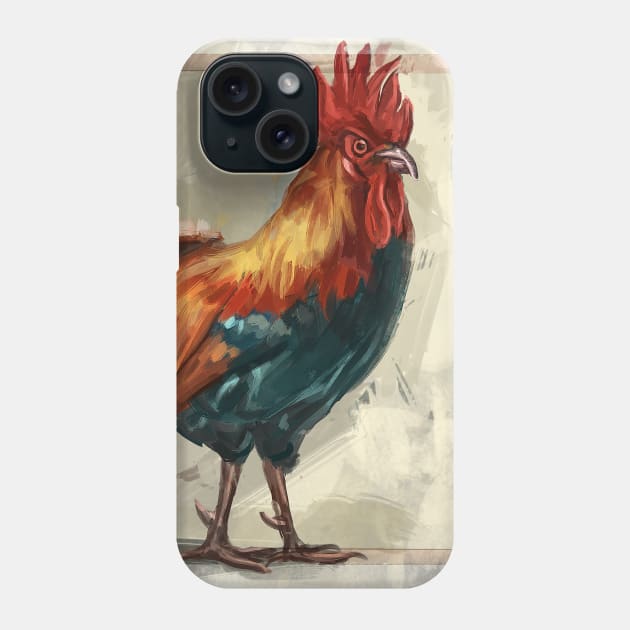 Colorful Rooster Painting on Beige Background - Here Comes The Rooster 2 Phone Case by ibadishi