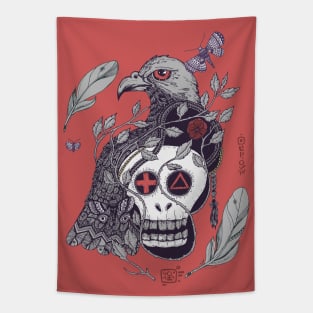 (Im)mortality Bird Scull Grey Tapestry