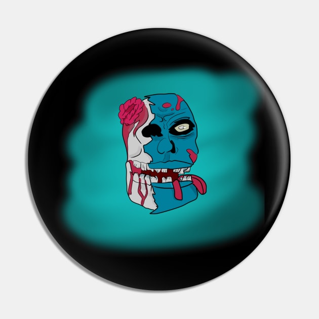 Neon blue zombie head with brain Pin by Slynado