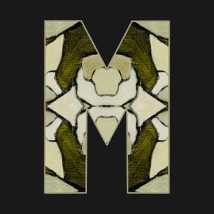 Letter M Monogram Initial Olive Green Pearl White Aesthetic Abstract Pattern Painting On Canvas T-Shirt