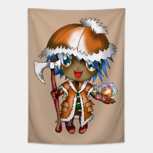chibi elf dnd barbarian with a D20 Tapestry