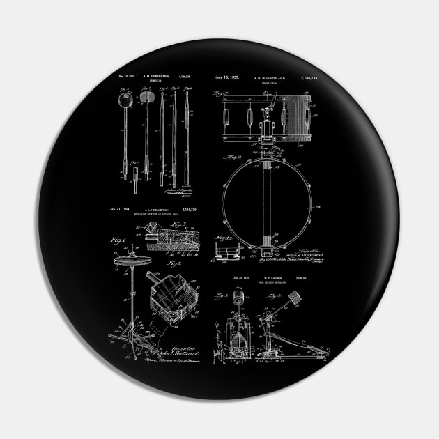 Drum Kit Drummer Gift Vintage Patent Prints Pin by MadebyDesign