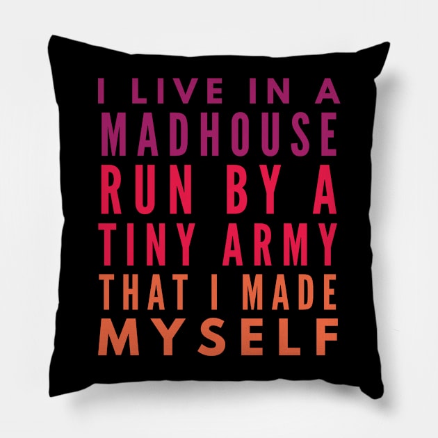 I Live In A Madhouse Pillow by studiokrk