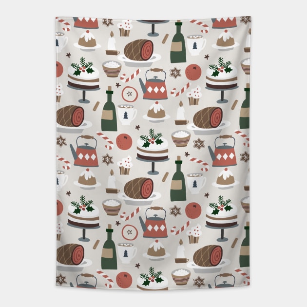 Christmas Dinner Tapestry by JunkyDotCom