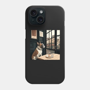 Beautiful French Bull Dog in a French Bistro Coffee Illustration Phone Case