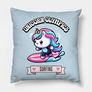 Surfing Unicorn Olympics 🏄🏼🦄 - Hang Ten with Cuteness! Pillow