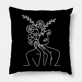 one line woman with a flower head Pillow