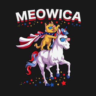 Meowica Cat Unicorn Funny 4th of July Kids Girls Merica T-Shirt
