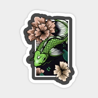 Koi Fish Swimming Through Water and Flowers - Green Edition Magnet