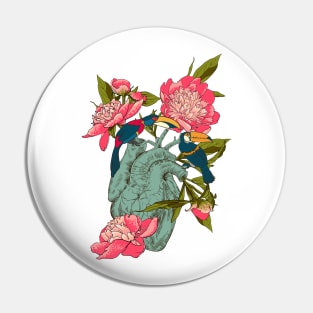 heart with flowers, leaves and birds Pin