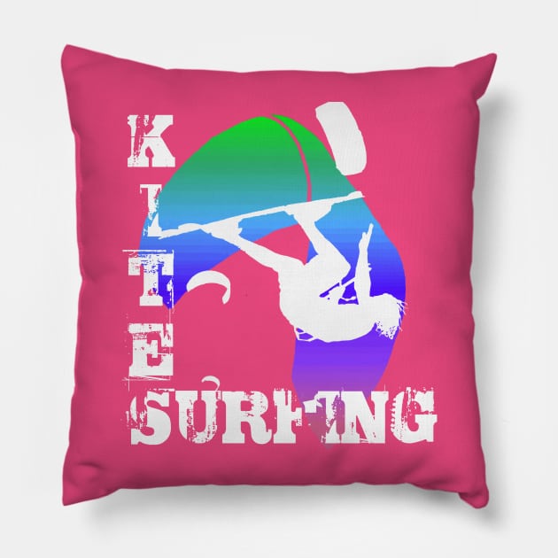 Kite Surfing WIth Freestyle Kitesurfer And Kite 16 Pillow by taiche