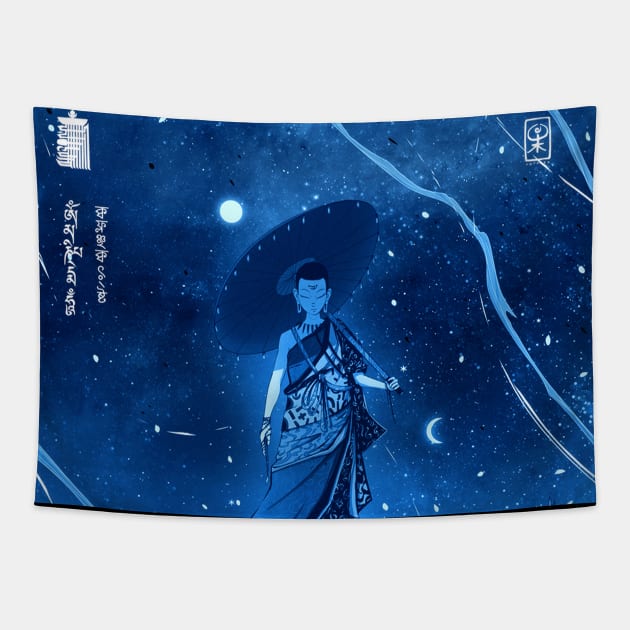 Peaceful Warrior Moon Tapestry by Voyager 