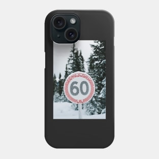 Wintertime - Hoarfrost on Round Traffic Sign in Norwegian Backcountry Phone Case