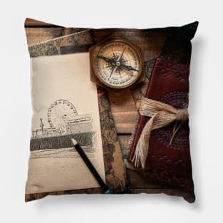 Santa Monica Pier traveller's sketch Pillow