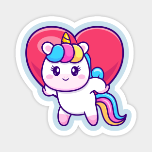 Cute Unicorn Bring Love Heart Cartoon Magnet