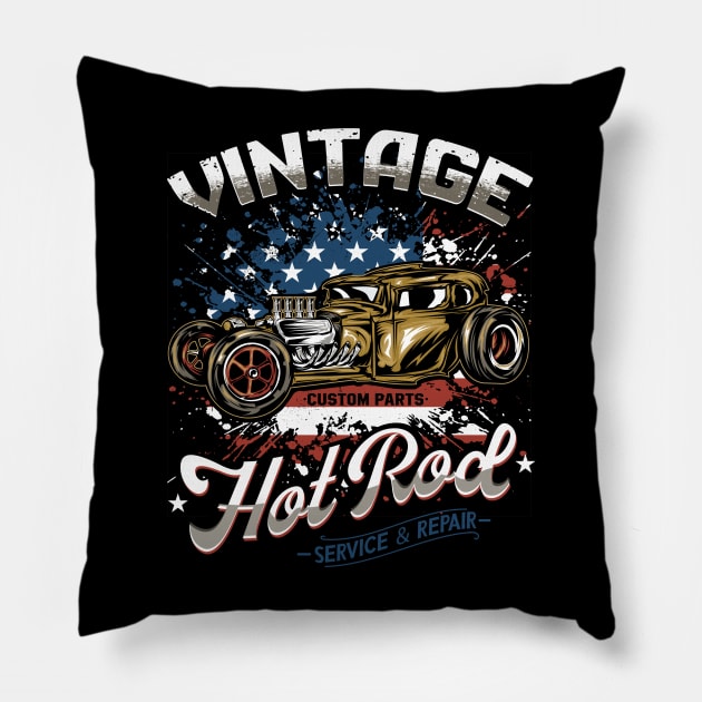 Vintage Hotrod Custom Parts Service And Repair Pillow by Jandjprints