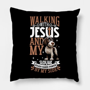 Jesus and dog - Slovak Rough-haired Pointer Pillow