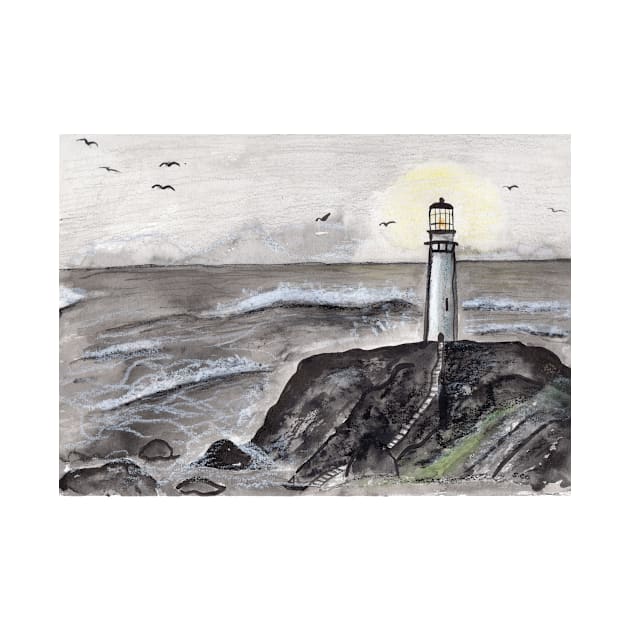 Expressive Lighthouse Mixed Media Painting by Sandraartist