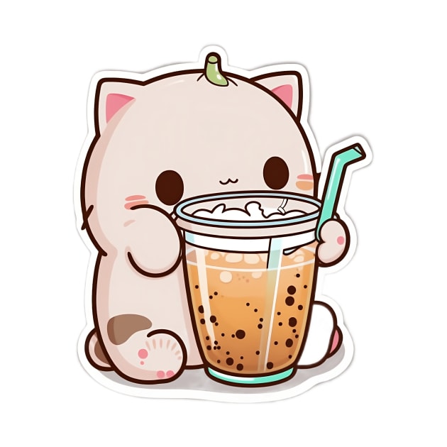 Cute Cat Drinking Bubble Tea Cartoon Boba Drawing by kiddo200