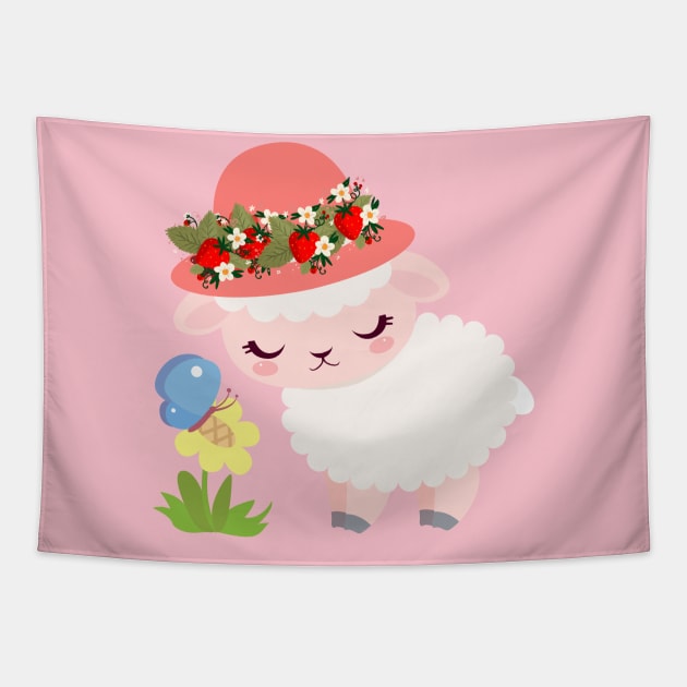 Strawberry shortcake- Cute lamb Tapestry by tubakubrashop