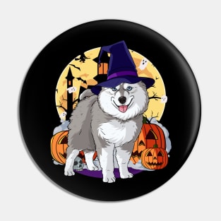 Pomsky Happy Halloween Witch Pumpkin Pin