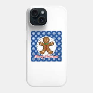 Gingerbread Man on Blue White Snowflakes Pattern - Merry Xmas Phone Case