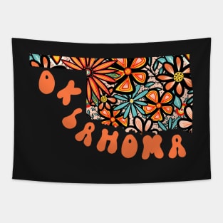 Oklahoma State Design | Artist Designed Illustration Featuring Oklahoma State Filled With Retro Flowers with Retro Hand-Lettering Tapestry